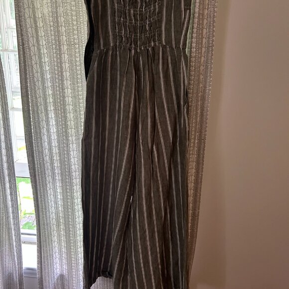 Madewell Linen Romper/jumpsuit - gray/green and cream striped - Picture 5 of 6
